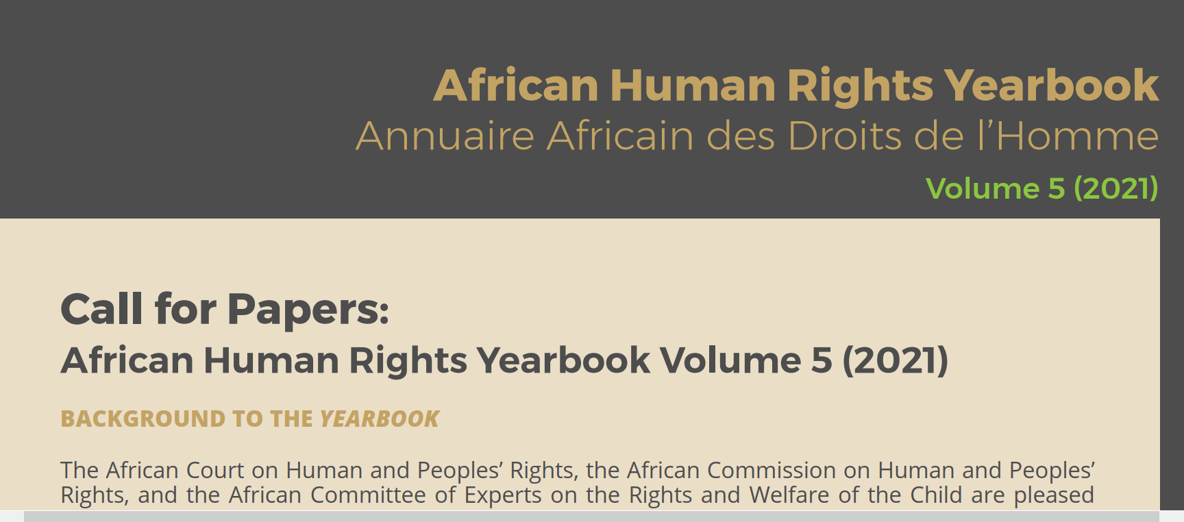 CALL FOR PAPERS: AFRICAN HUMAN RIGHTS YEARBOOK VOLUME 5 (2021)