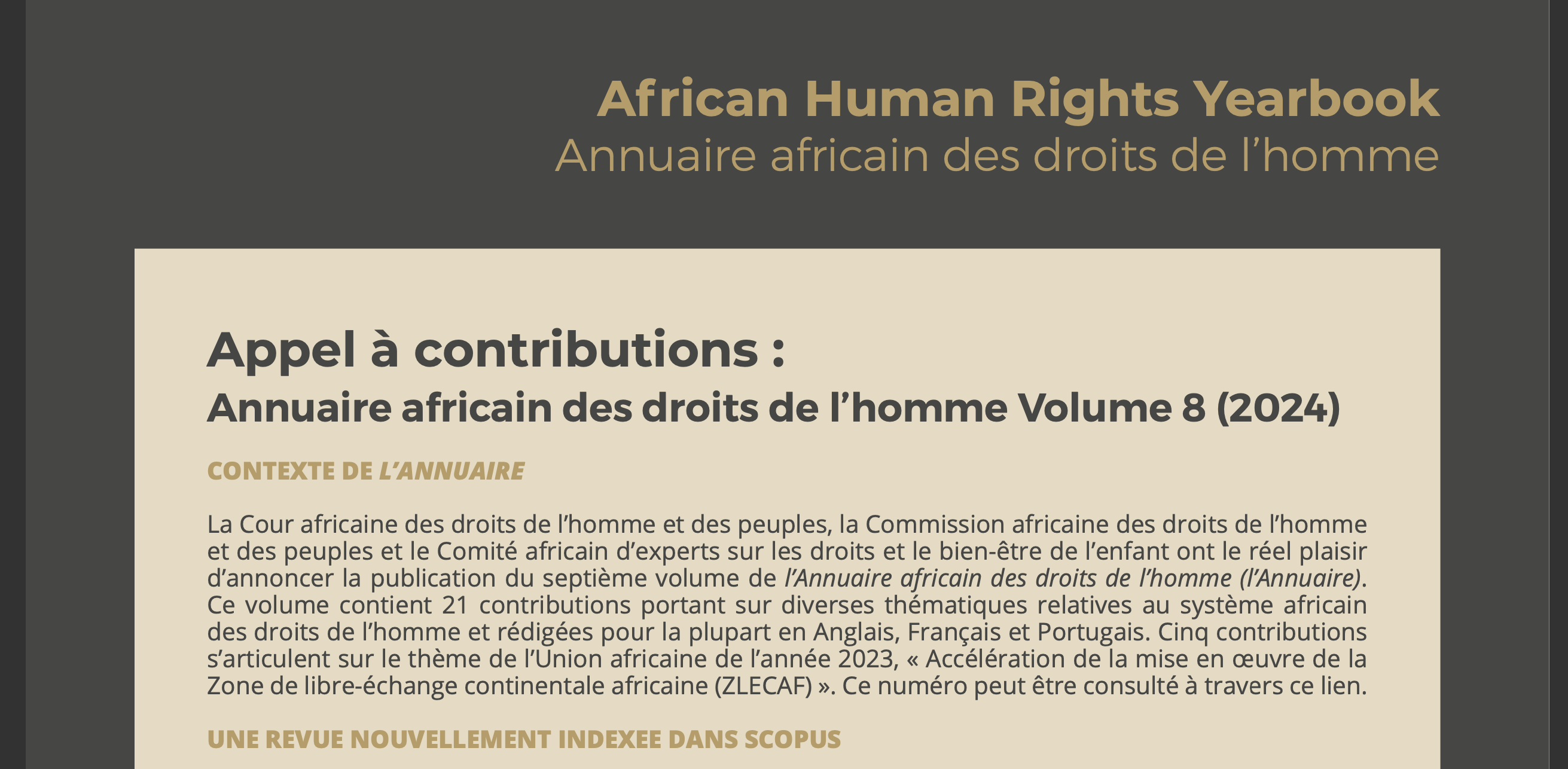 APPEL À CONTRIBUTIONS : ANNUAIRE AFRICAIN DES DROITS DE L’HOMME VOLUME 8 (2024)