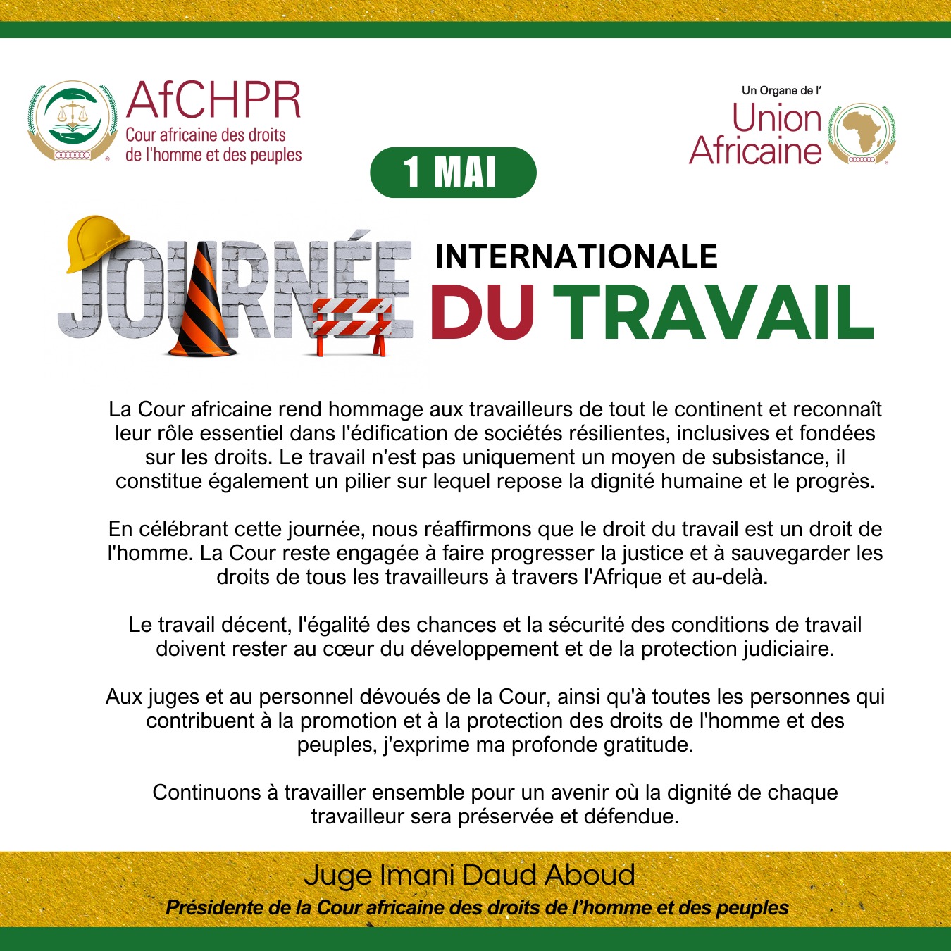 JOURNÉE INTERNATIONALE DU TRAVAIL