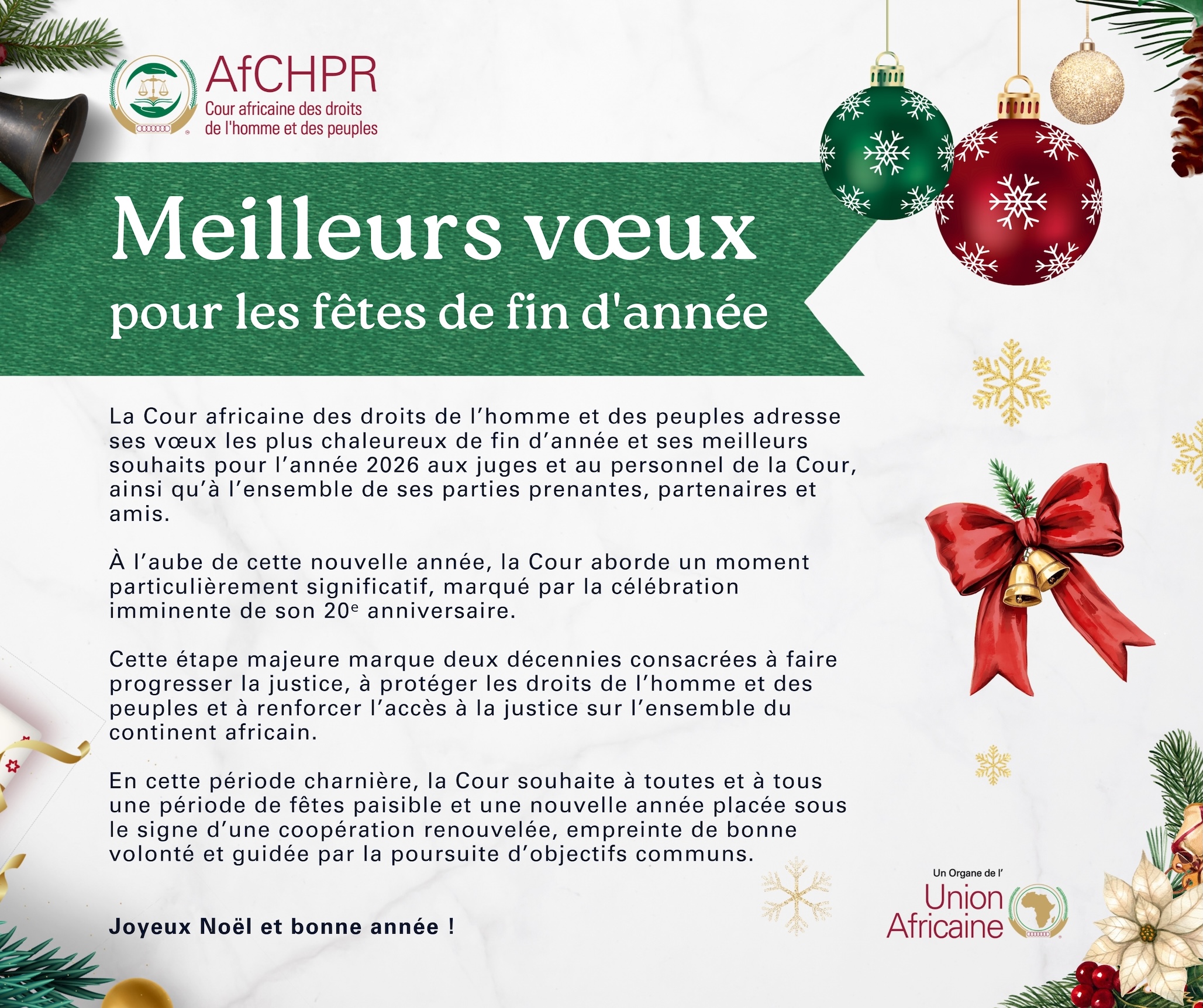 Joyeuses fêtes de fin d’année et meilleurs vœux pour la nouvelle année